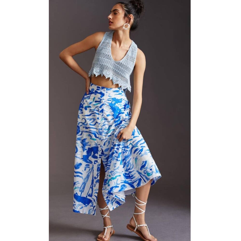 New Anthropologie Maeve A-Line Printed Maxi Skirt  $130  SIZE 2  Blue Abstract